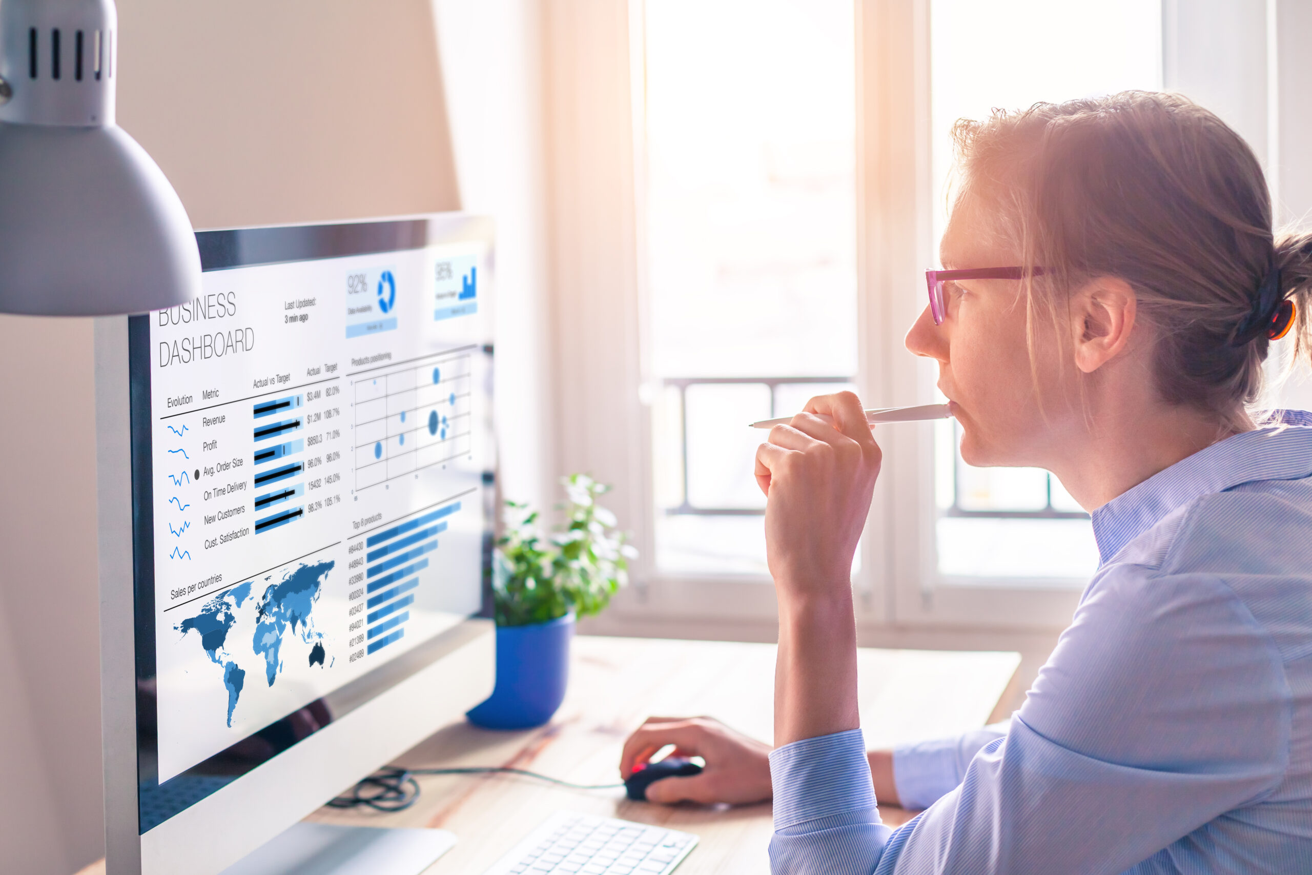 Woman looking at business dashboard